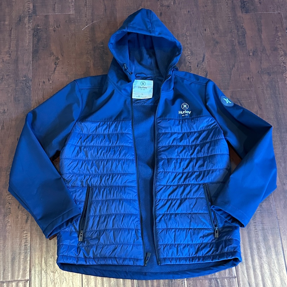 Hurley Quilted Puffer Blue Jacket with Hood